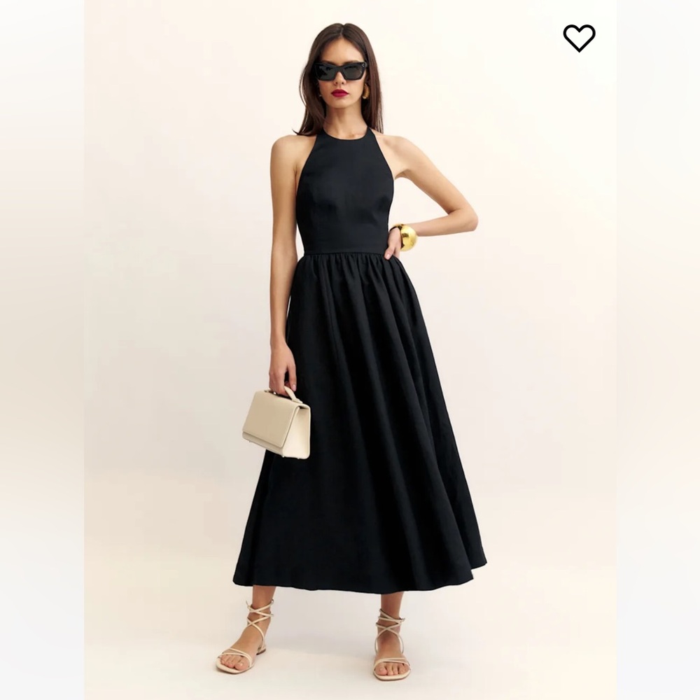 Reformation Percy Linen Dress Black - Size 8